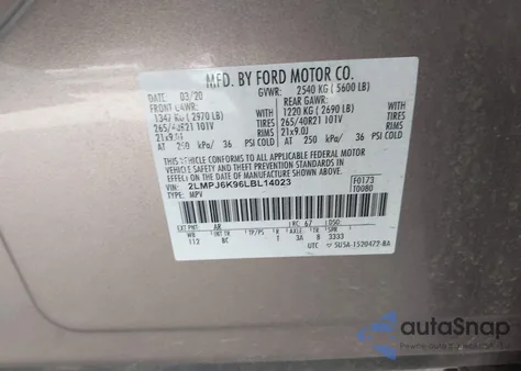 2020 Lincoln Nautilus Reserve z USA, uszkodzony, nr VIN 2LMPJ6K96LBL14023